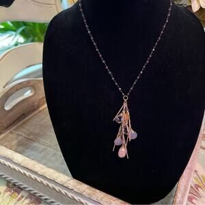 Catherine Page Gold Tone Bead Stone Crystal Pendant Long Necklace